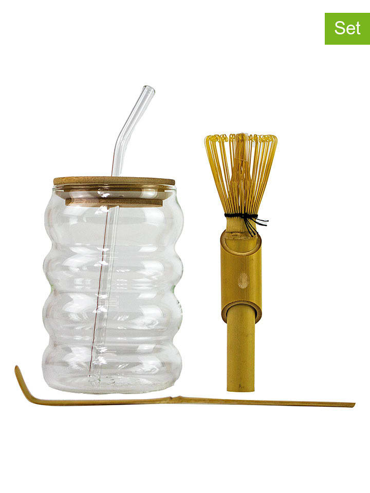 Yoko Design 3tlg. Matcha-Set in Hellbraun/ Transparent - onesize