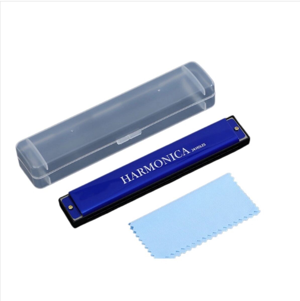 INF Harmonica métal 24 trous en clé de C, double rangée tremolo, acier inoxydable et cuivre - Tonalité claire pour enfants et Bleu