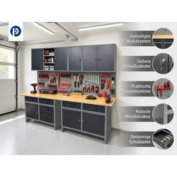 Prestige Works Werkstattwand Werkstatt Set Metall 240cm Werkbank Werkzeugschrank