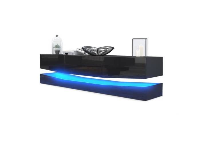 Meuble TV City - VLADON - Noir mat - 3 tiroirs - Compartiment ouvert - LED
