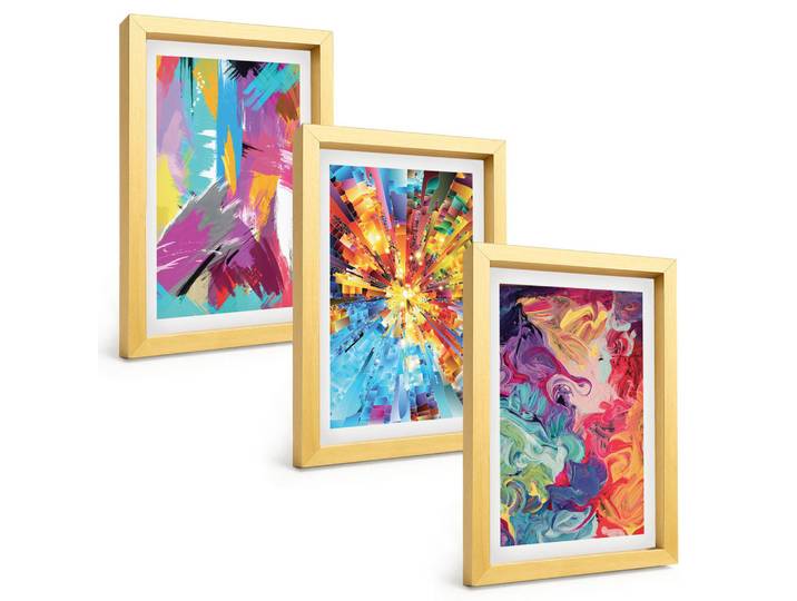 Tulup Bilder SET 3er Set - 20x30 cm Goldrahmen - Bunte abstrakte Farbmuster, Goldfarben, Kunststoff, Rechteckig, 20x30 cm, Fotografie, Bilder & Rahmen, Bilder
