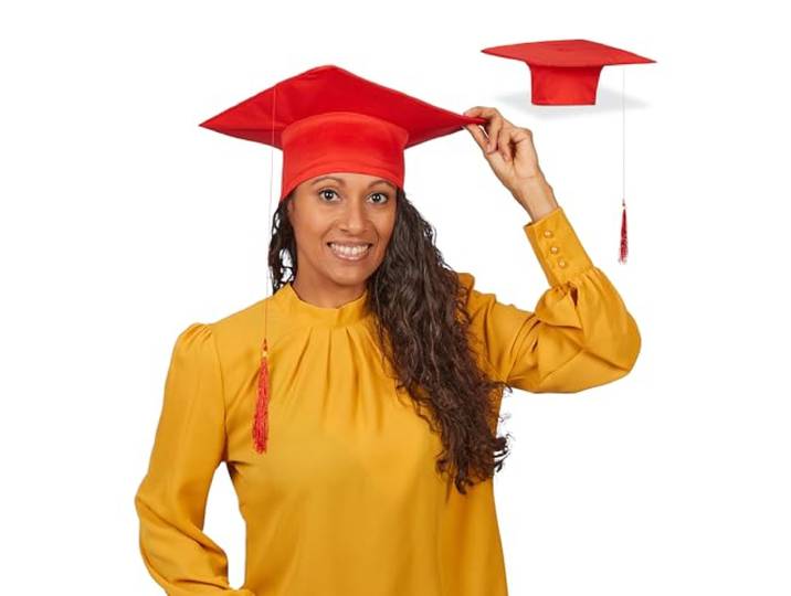 Relaxdays afstudeerhoed met kwastje, set van 2, diploma-uitreiking, eindexamen, bachelor & master, geslaagdhoed, rood