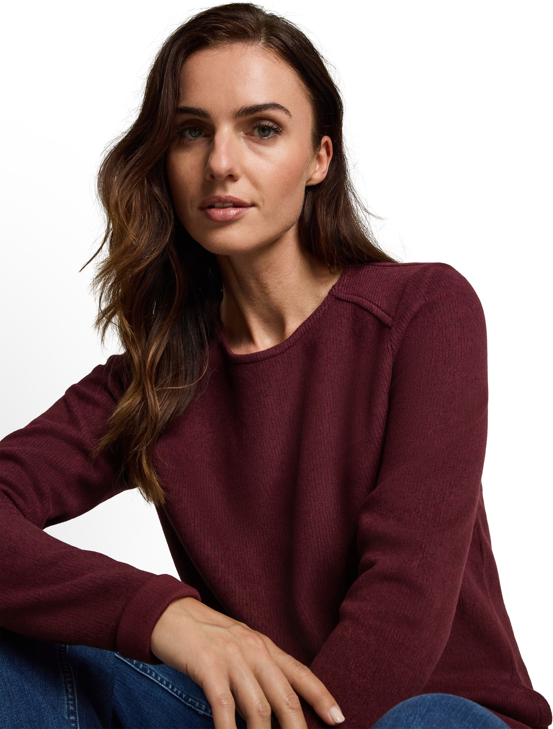 Sweater TOM TAILOR, Damen, Gr. L, schwarz preppy plum melange, Sweatware, Obermaterial: 71% Polyester, 28% Viskose, 1% Elasthan, unifarben, Sweatshirts Sweater, mit feiner Rippstruktur / Rollkanten / Rundhals schwarz preppy plum melange L