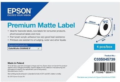 Epson C33S045739 Rolo continuo de etiquetas mate 203 mm x 60m