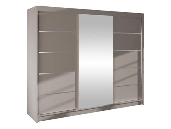 Mirjan24 Kleiderschrank Dotan VI mit Spiegel, Kleiderstange und Fächer, Schlafzimmerschrank, Schwebetürenschrank, Dielenschrank, Garderobenschrank (Cashmere/Cashmere)
