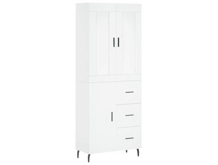 Highboard Weiß Holzwerkstoff 69,5x34x180 cm mit Türen und Metallfüßen Glatte Oberfläche, feuchtigkeitsbeständig, viel Stauraum, Türen verbergen Kleinigkeiten, Metallfüße für Stabilität,