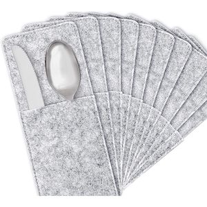 Miqio Bestecktaschen hellgrau-graumeliert, Filz, 25 x 10 cm, 10 Stück