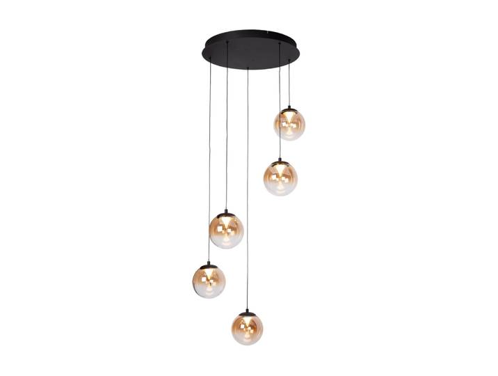 Lampe suspendue ronde en métal et verre avec 5 ampoules
