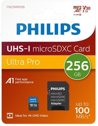 Philips Tarjeta de memoria MicroSD 256GB Clase 10. Blanco / Naranja