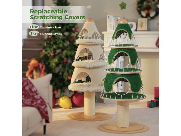 Arbre à chat de noël tour à chat multi-niveaux avec 3 condos confortables, poste à gratter en Sisal, lit de maison pour chat meubles pour chat, accessoires pour chat