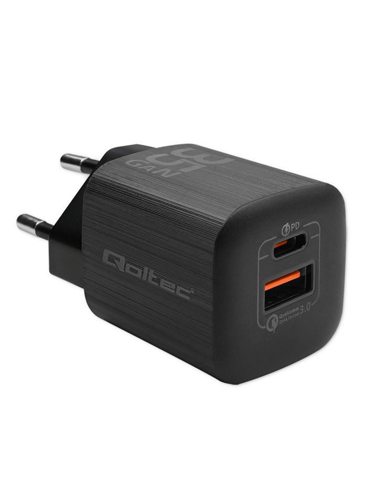 Qoltec GaN ULTRA 50764 - 35W USB-C/USB-A Schnellladegerät - Schwarz