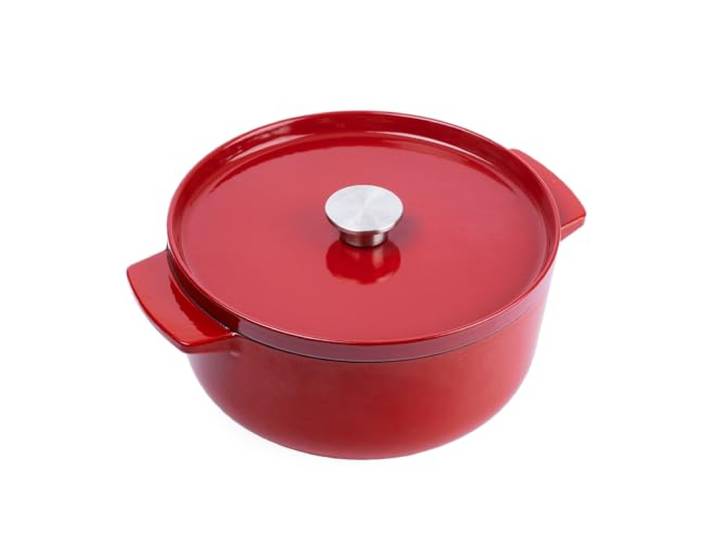 KitchenAid Cast Iron 26cm/5,2L Kasserolle mit Deckel, Hochwertig, Robust & Langlebig, Anbraten, Bräunen,Braten,PFAS-freie Emaille Innenseite,Induktion,Ergonomischer Griff,Ofenfest bis 260°C,Empire Red