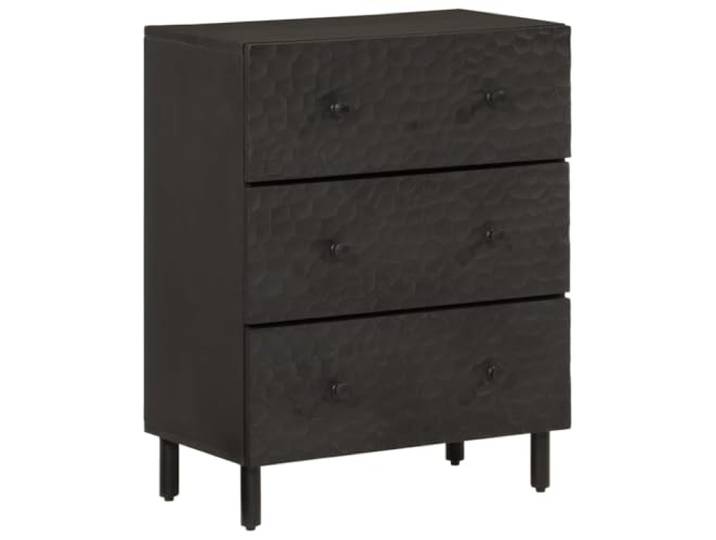 KGHFDVB Beistellschrank Schwarz 60x33x75 cm Massivholz Mango Stabile Eisenbeine, Viel Stauraum, Deko Oberplatte, Mit Wandhalterung