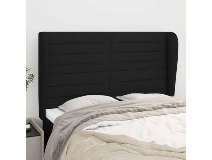 LPERTGFHU Kopfteil mit Ohren, Polsterbett Aufsatz, Schwarz 147x23x118/128 Stoffbezug, Höhenverstellbar, Inklusive Holzfüße