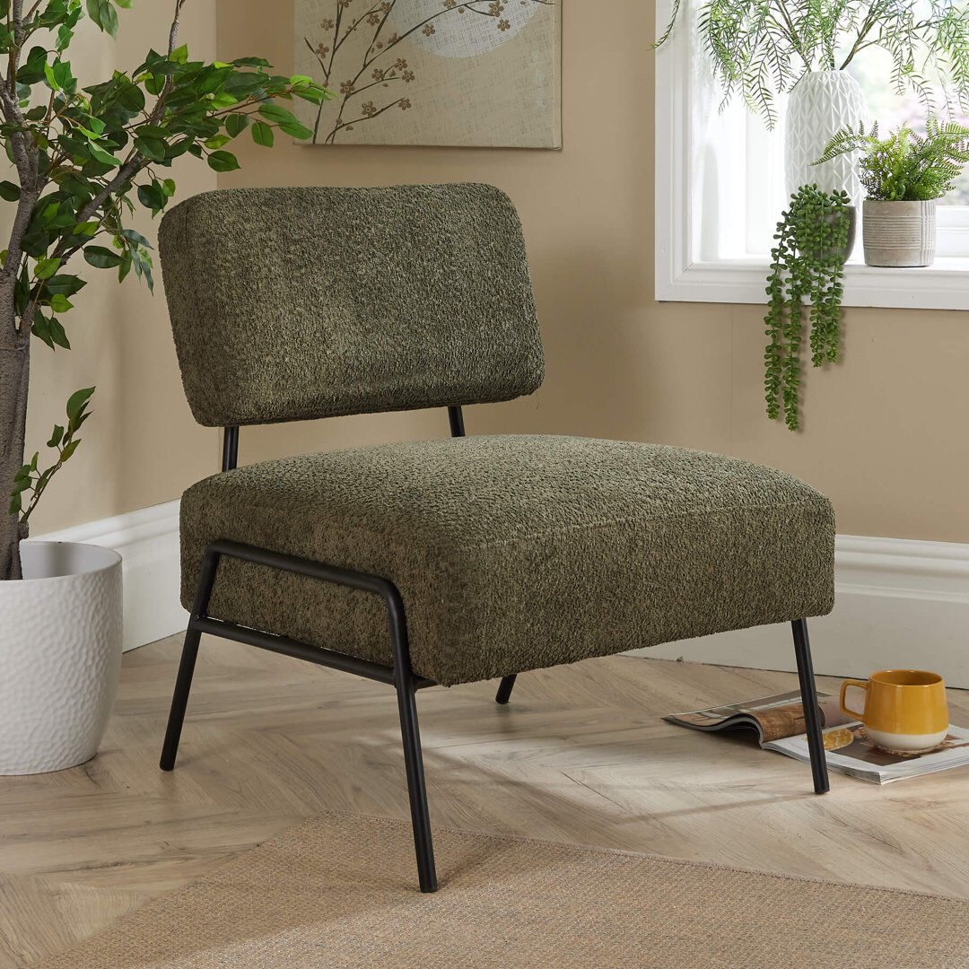 17 Stories Autiana Boucle Upholstered Occasional Accent Slipper Chair Olive 74cm H X 64cm W X 71cm D