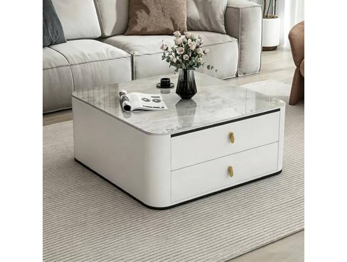 Moderner quadratischer Sinterstein-Couchtisch mit Stauraum für Wohnzimmer Sintersteinplatte, kompaktes quadratisches Design, integrierte Schublade für Wohnzimmer & gehobene Innenräume(B,60cm/23.6in)
