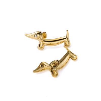Paar Ohrstecker FIRETTI "Schmuck Geschenk Edelstahl Ohrschmuck Ohrringe Dackel", gold (gelbgoldfarben, kristallweiß, kristallweiß), Ohrringe, Damen, Edelstahl, Made in Germany - mit Glasstein
