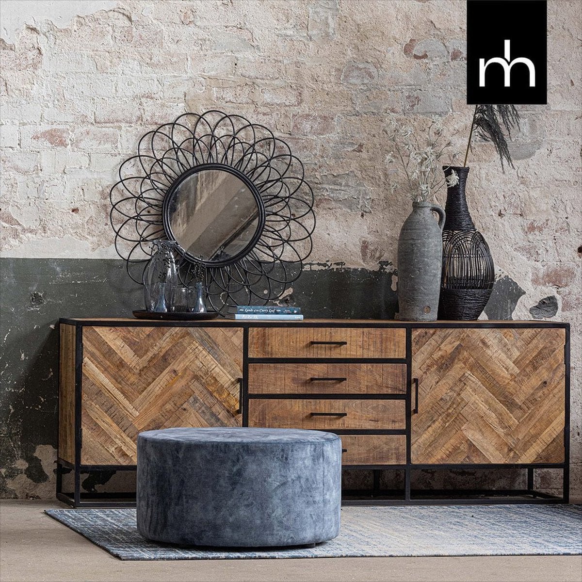 Mangohouten Dressoir New Haven 210 cm Mahom Industrieel