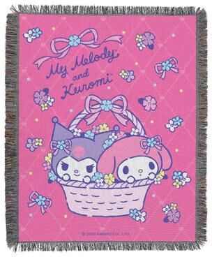 Hello Kitty Sanrio My Melody Flower Basket Fun Woven Tapestry Throw Blanket