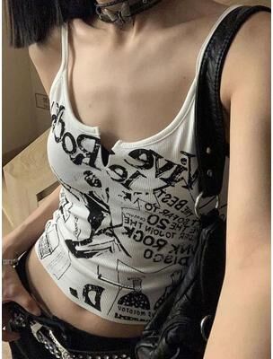 Daily Deals Depot Girl Punk Ribbed Knit Tank Top Women Crop Top Summer Grunge l