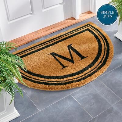 Monogrammed Coir Border Half Round Door Mat - A - Grandin Road
