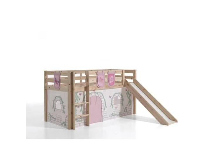Vipack Spielbett Pino inkl. Rutsche mit Textilset Vorhang und 3 Taschen Birdy Kiefer massiv Natur