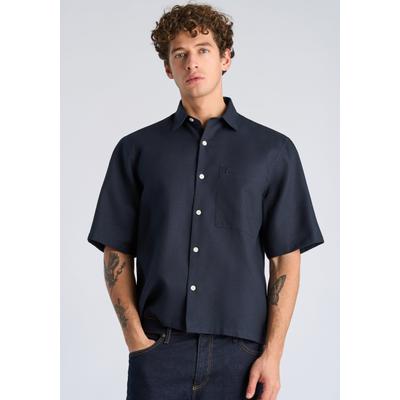 Kurzarmhemd LINDBERGH "Freizeithemd (Kurzarm) Regular Fit", Herren, Gr. S, Normalgrößen, blau (navy), Obermaterial: 70% Baumwolle, 30% Polyester, Hemden