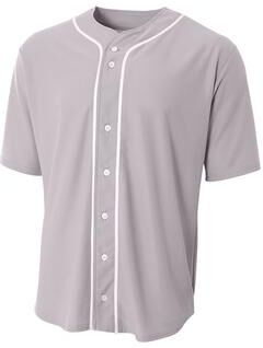 A4 N4184 Athletic Ss Full Button Baseball Top in Grey size Medium   Cotton/Polyester Blend A4N4184