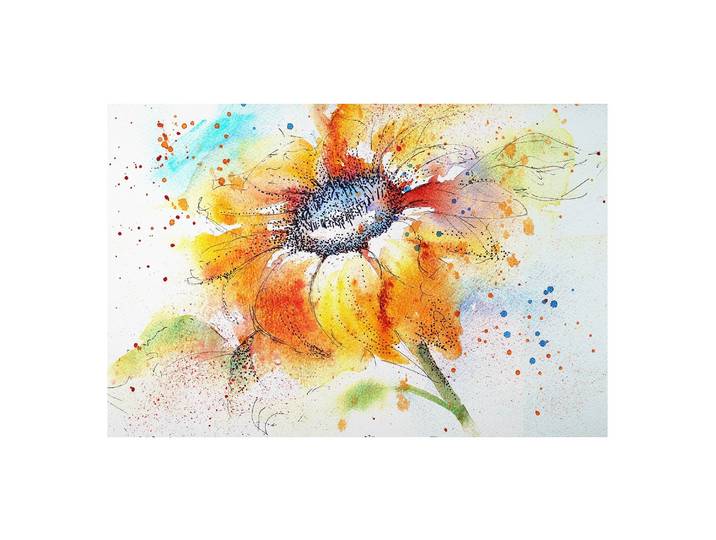 Bild Painted Sunflower II Vorderseite: Aluminium glatt, seidenmatt Rückseite: Aluminium mit Schutzbeschichtung Multicolor 75 x 50cm