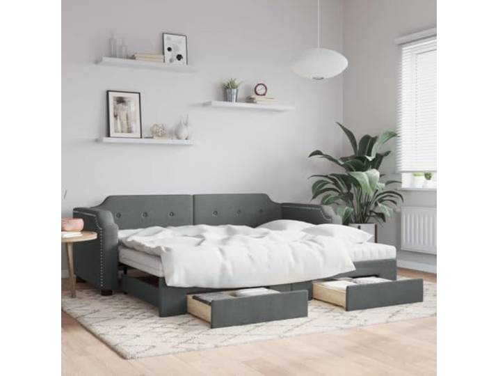 RJPLMFV Tagesbett 2-in-1 mit Ausziehbett und Schubladen, Dunkelgrau, 100 x 200 cm