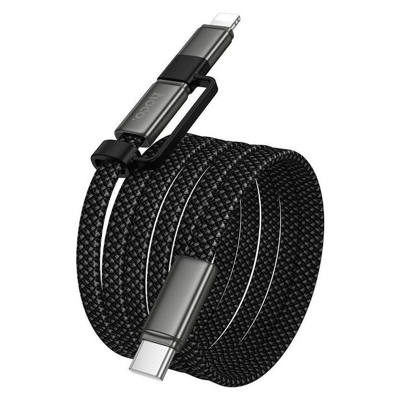 Hoco Cable Flat Cable USB C to USB C/iP 2in1 3A 60W 1 m X125 black (1 m, 60 W) (71382099)