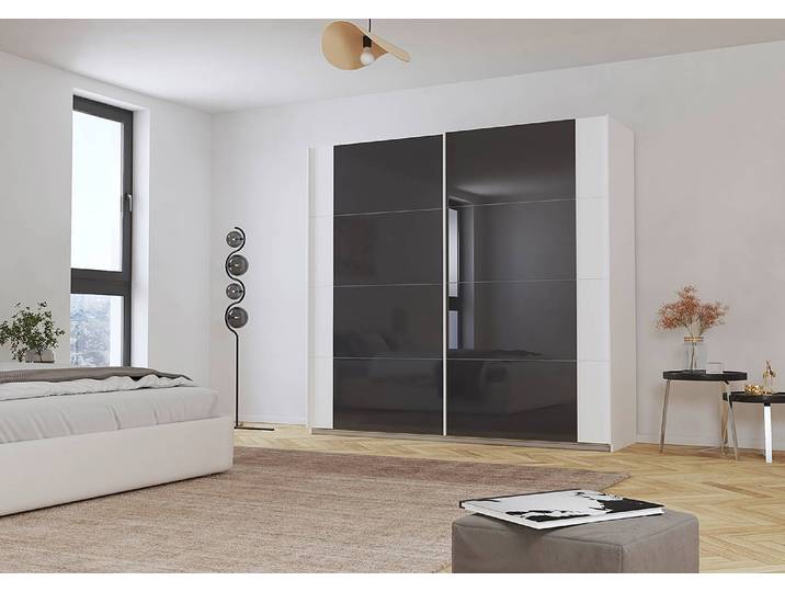 Schwebetürenschrank Artemis 226cm Weiß/Graphit/Weiß