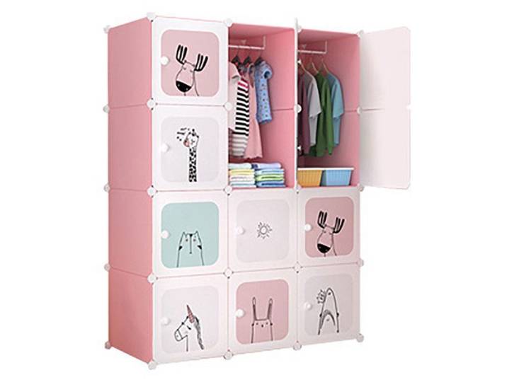 Armoire pour enfants - Modulaire - 12 Cubes - Rose - 111x47x147cm - DIY
