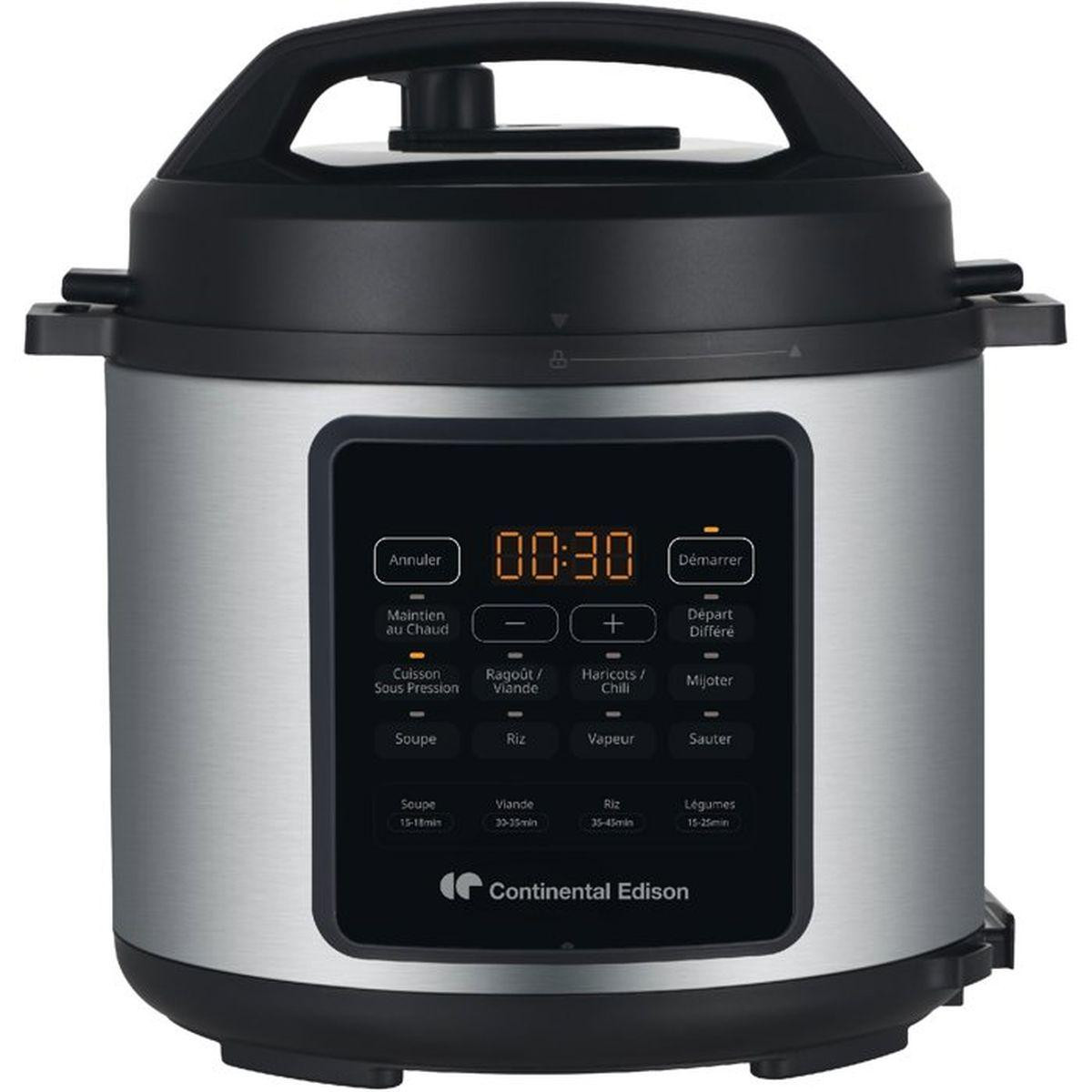 Continental Edison Multi-cooker Pressure Cooker CEMCSP10006L, 6 L, 1000 W, Zwart en Roestvrij Staal