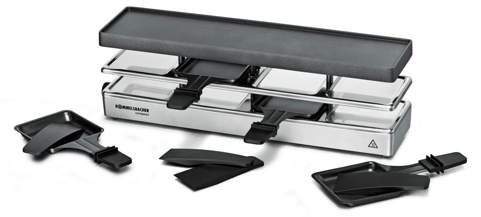 Rommelsbacher Raclette Grill RC 800, geschikt voor 4 personen met 4 pannetjes en grillplaat met antiaanbaklaag