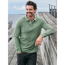 engbers Herren Poloshirt langarm Grün regular uni Knopfleiste - XXL
