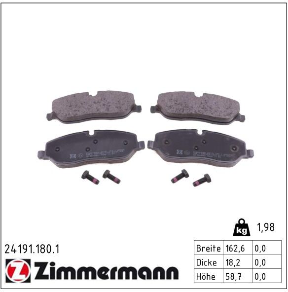 Zimmermann Bremsbelagsatz, Scheibenbremse 241911801 Vorderachse Für Land Rover