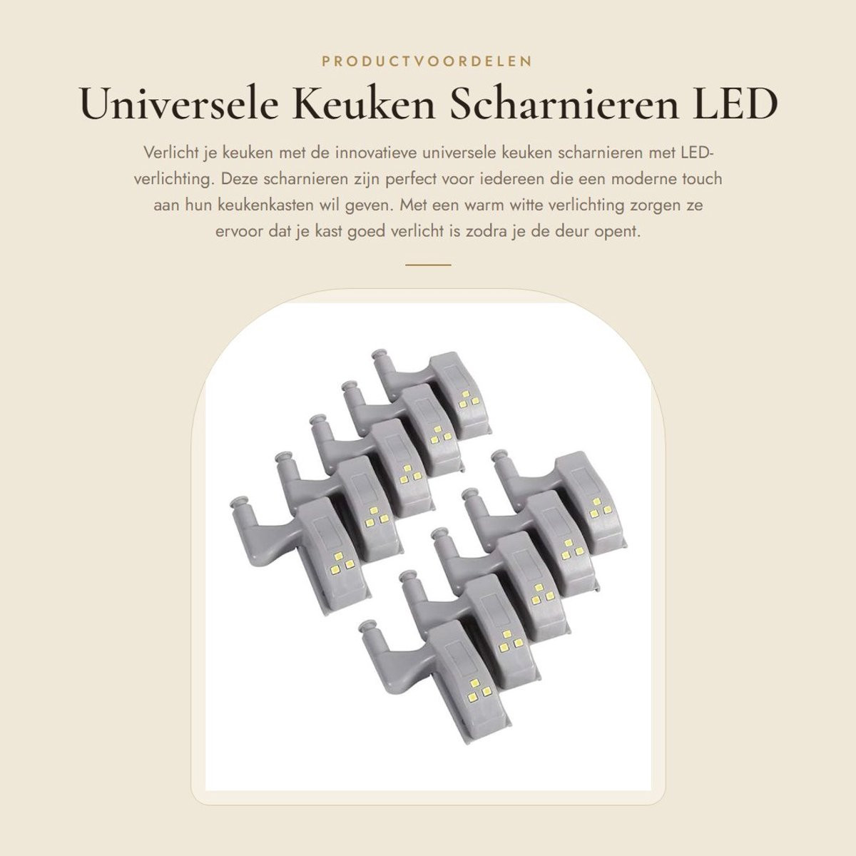 Dailygoods Universele Keuken Scharnieren met LED Verlichting in Warm Wit - 10 stuks
