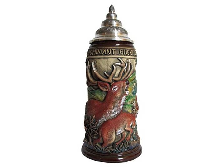 King Bierkrug Hirsch, braun, bunt, mit Zinnspitzdeckel, 0,75 Liter