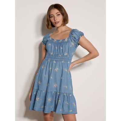 Minikleid APRICOT "Denim Blumen-Stickerei Kleid", Damen, Gr. S (36), N-Gr, blau, gewebt, Obermaterial: 100% Lyocell CLY., uni, Modisch, Ärmelbündchen, Kleider Minikleid, mit Blumenstickerei