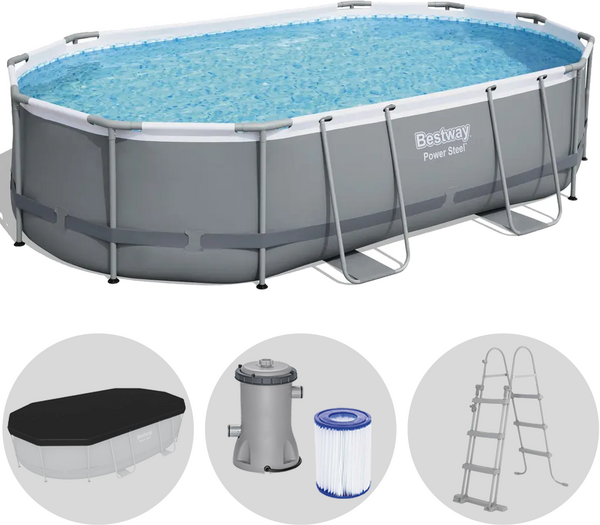 Bestway Power Steel 56448 - 488x305x107 cm - Piscina Ovale