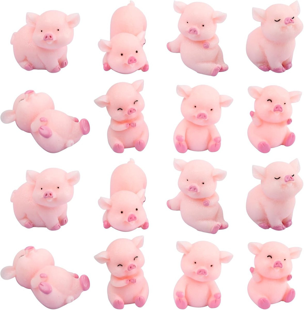 ShopVlot Mini varkensfiguren 16 stuks - Roze decoratiefiguren in verschillende poses