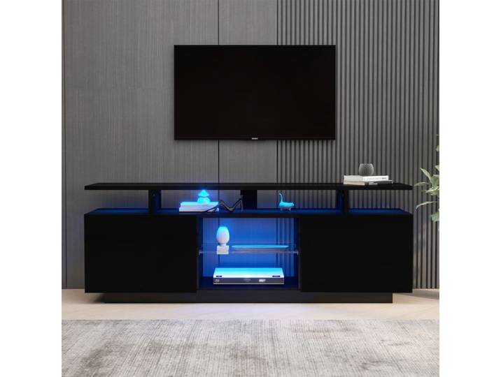 Meuble TV Moderne Armoire TV avec Éclairage LED 16 Couleurs 2 Portes Haute Brillantes pour Téléviseur jusqu'à 60 Pouces