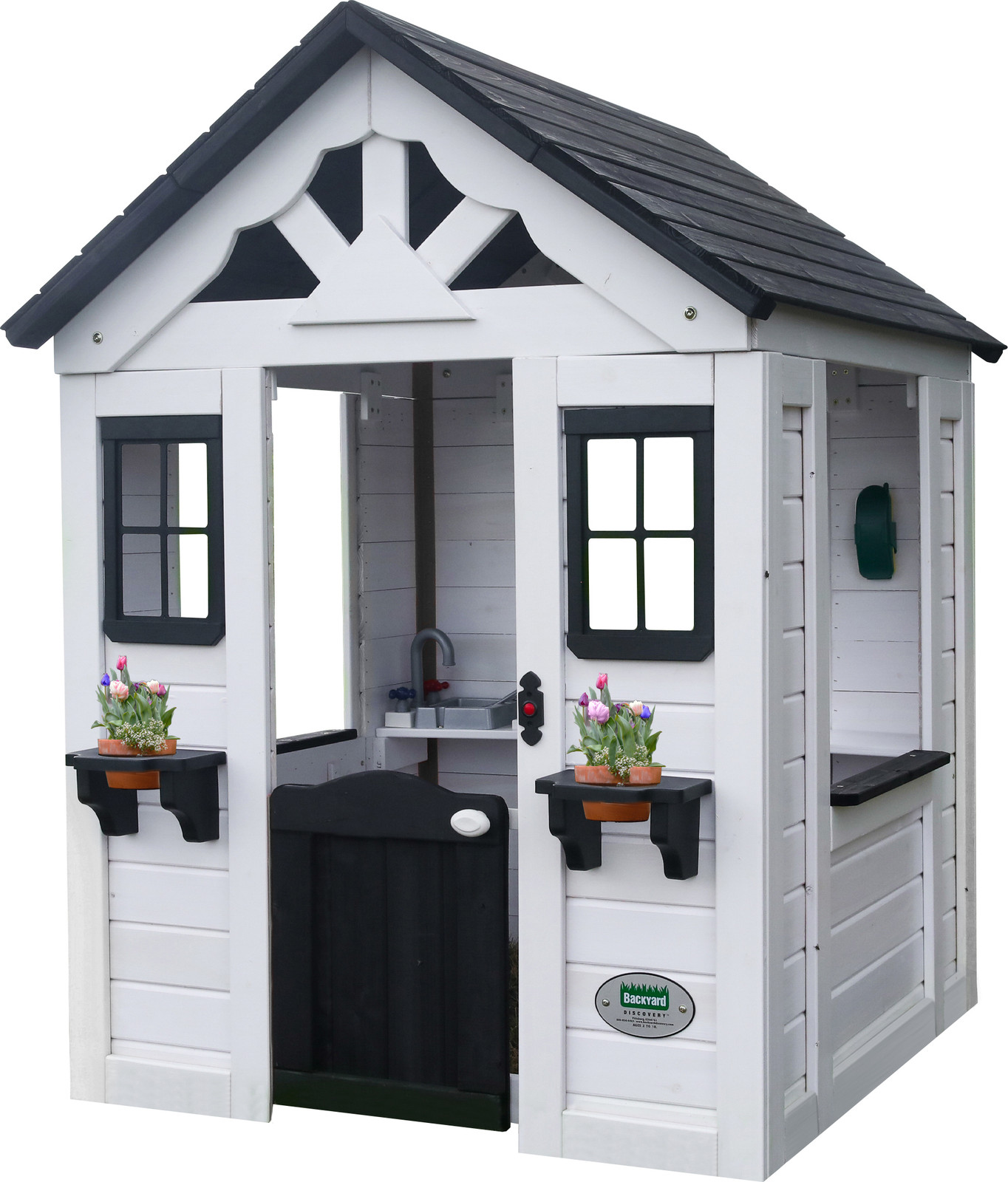 Backyard Discovery Sweetwater speelhuis van hout in wit en antraciet met keuken en accessoires