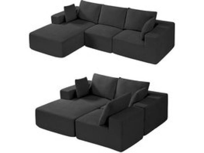 VEVOR Canapé sectionnel modulaire, avec méridienne, canapé modulaire en forme de L, avec éponge à rebond élevé et densité, en velours côtelé rembourré, avec coussin, pour salon, appartement, noir