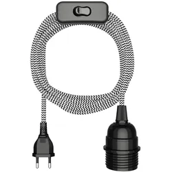 ledscom.de Textilkabel LEKA, Stecker, Schalter, schwarz, weiß, gezackt, 3 m, Lampen-Fassung, 1x E27 max. 60W