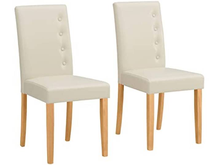 Boca Esszimmerstuhl 2er Set, Kunstleder Creme, gepolsterter Essstuhl mit Knopfheftung, Küchenstuhl im modernen Design, 43 x 57 x 94 cm