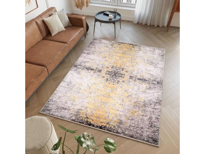 TAPISO Tapis Salon Poil Court VICTORIA Marron Foncé Orange Imprimé Abstrait Polyester Intérieur 80x150 cm