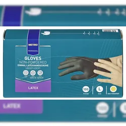 METRO Professional Einmalhandschuhe, Latex, ungepudert, Größe L, schwarz, 100 Stück