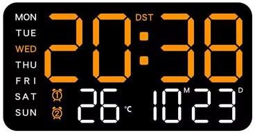 Inspire Select Large LED Digital Wall Clock USB Powered Remote Control With Temperature, Date & Week Display + Dual Alarm Feature white orange